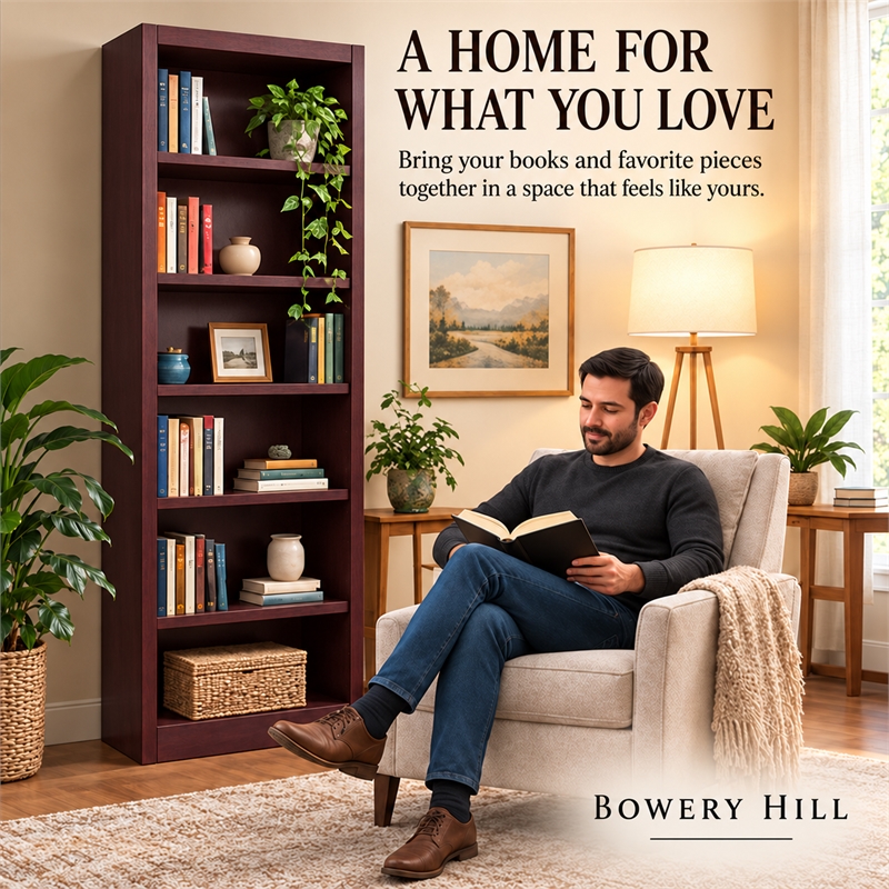 Bowery Hill Wood Cherry Bookcase Rectangular Adjustable 84