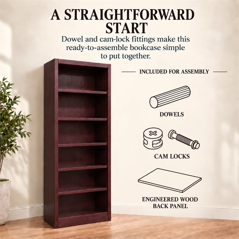 Bowery Hill Wood Cherry Bookcase Rectangular Adjustable 84