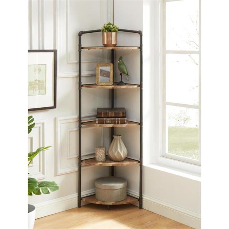 Bowery Hill Industrial Wood 5-Tier Bookcase in Sand Black