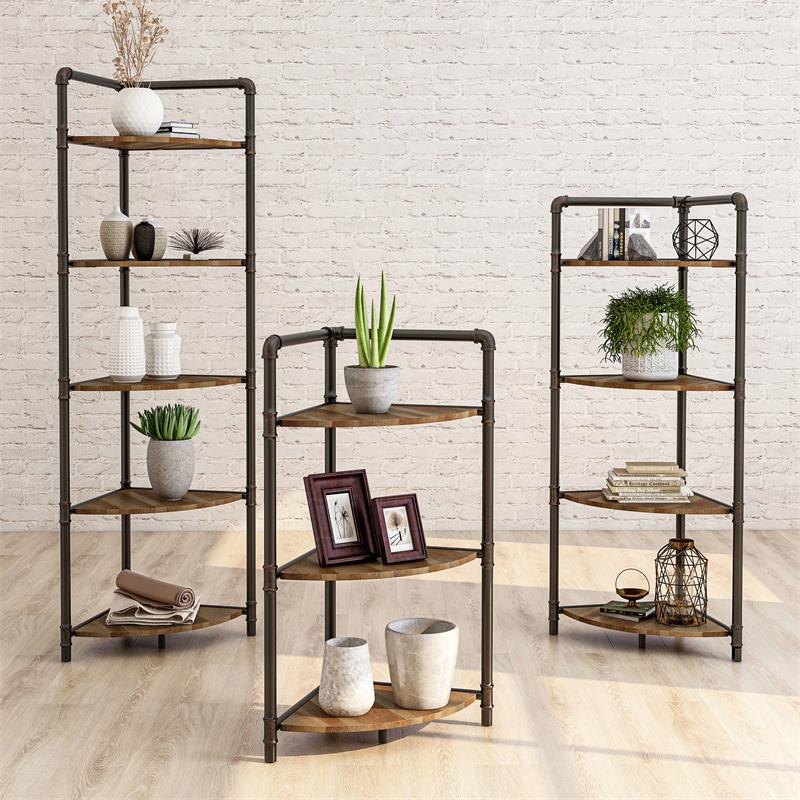 Bowery Hill Industrial Wood 5-Tier Bookcase in Sand Black