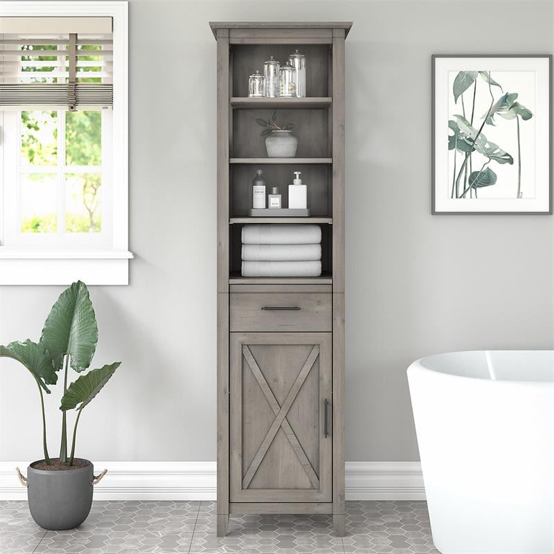 Bowery Hill Transitional Engineered Wood Tall Bookcase Cabinet in Gray