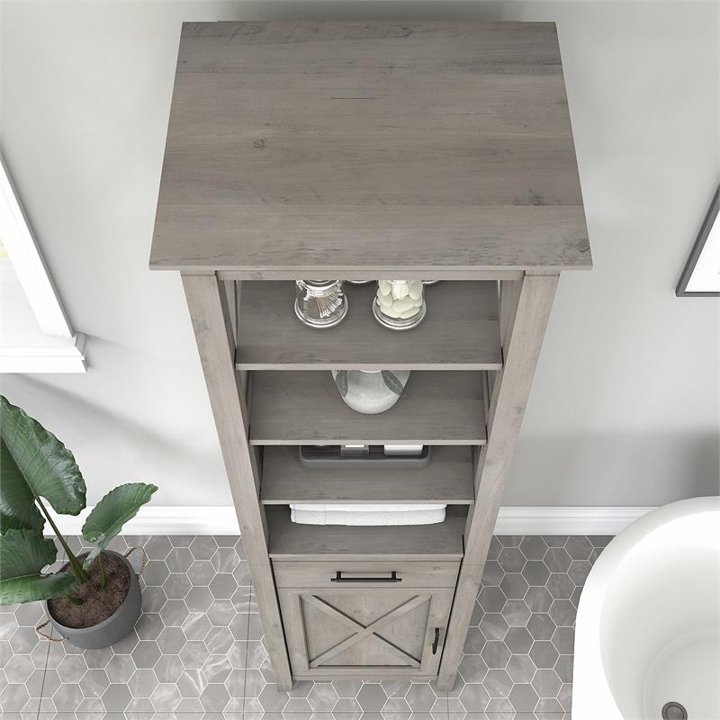 Bowery Hill Tall Bathroom Storage Cabinet in Driftwood Gray - Engineered Wood