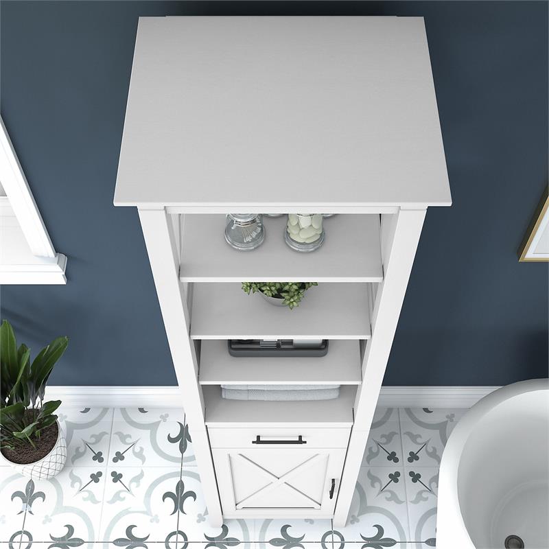 Bowery Hill Transitional Engineered Wood Tall Bookcase Cabinet in White