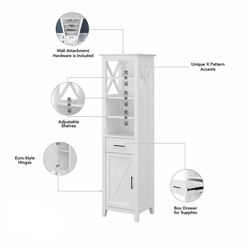 Bowery Hill Transitional Engineered Wood Tall Bookcase Cabinet in White