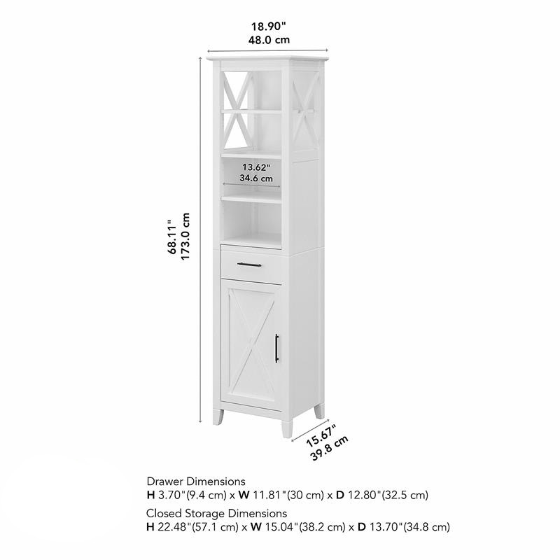 Bowery Hill Transitional Engineered Wood Tall Bookcase Cabinet in White