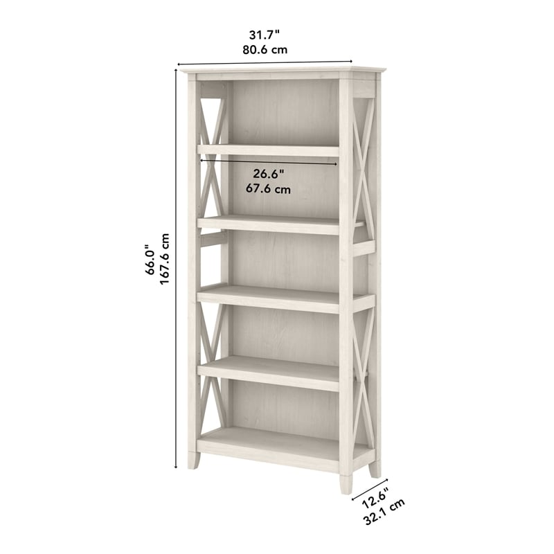 Bowery Hill 5-Shelf Coastal Wood Tall Bookcase in Line White Oak