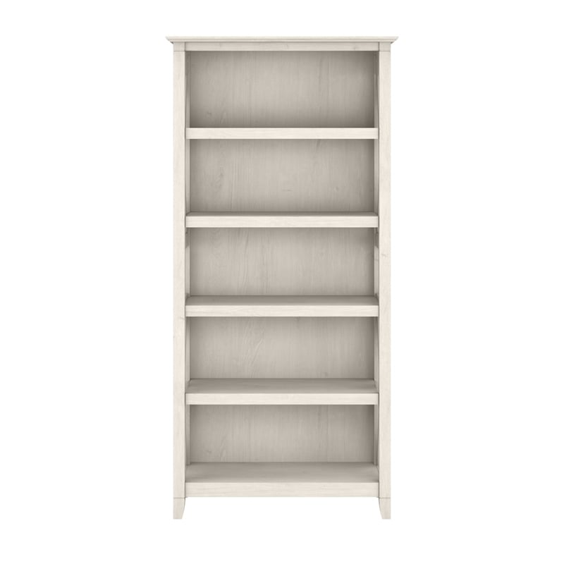 Bowery Hill 5-Shelf Coastal Wood Tall Bookcase in Line White Oak