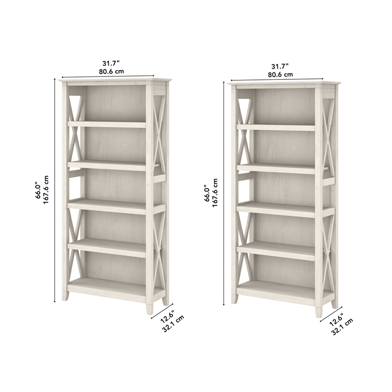 Bowery Hill 5 Shelves Wood Bookcase in Line White Oak (Set of 2)