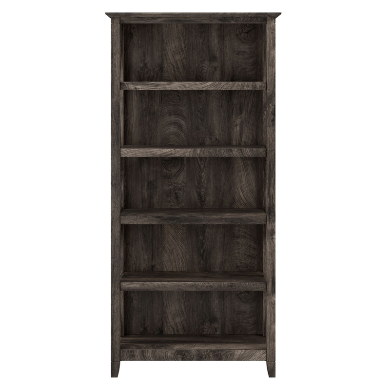 Bowery Hill 5 Shelves Coastal Wood Tall Bookcase in Dark Gray