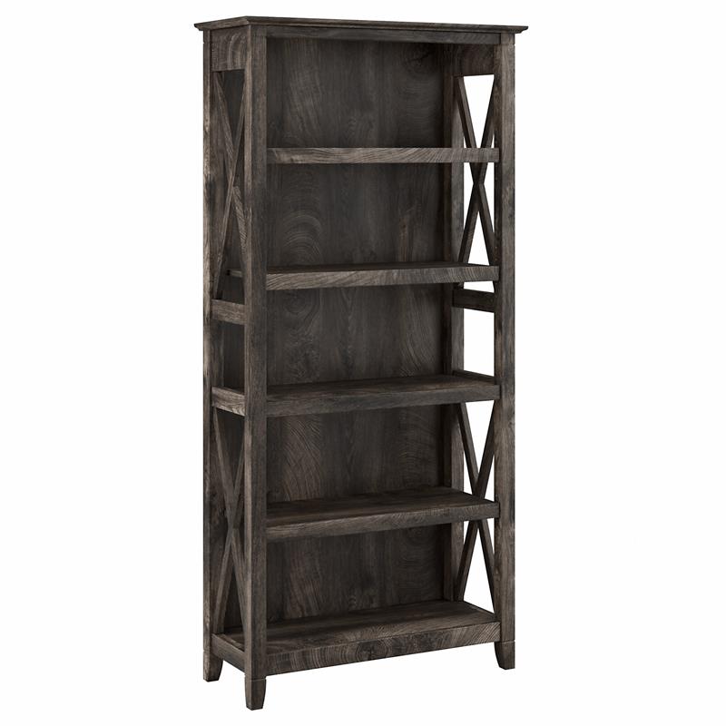 Bowery Hill 5 Shelves Coastal Wood Tall Bookcase in Dark Gray