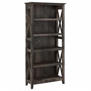 bowery hill coastal tall 5 shelf bookcase in dark gray hickory - engineered wood