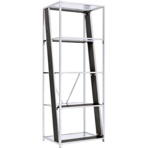 bowery hill modern 4 tier bookcase with glass shelf in chrome