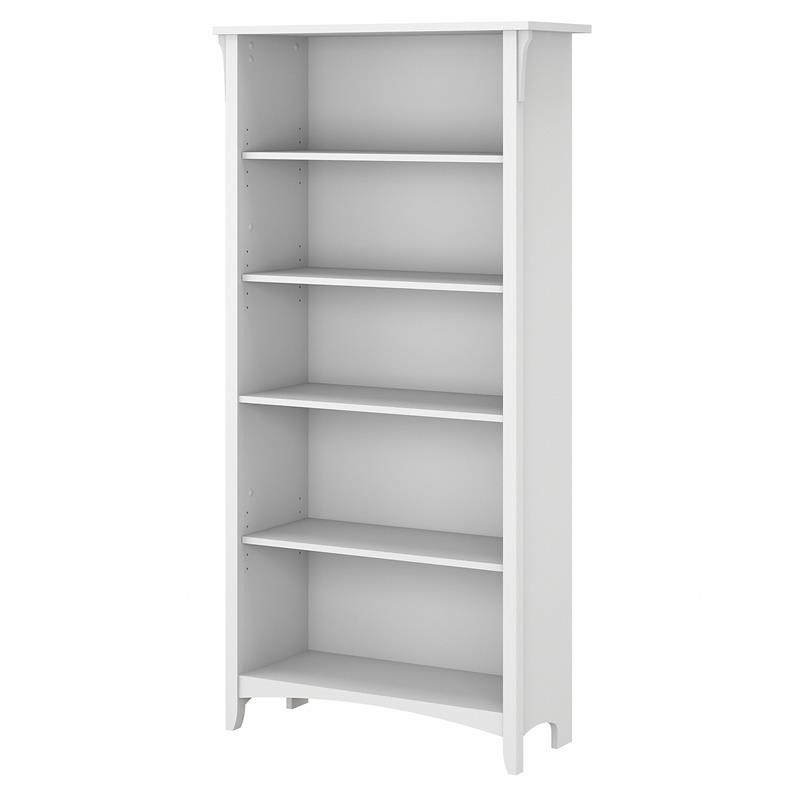 Bowery Hill Tall 5 Shelf Bookcase in Pure White and Shiplap Gray