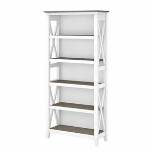 bowery hill coastal tall 5 shelf bookcase in pure white and shiplap gray