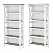 Bowery Hill 5 Shelf Modern Wood Bookcase Set in Shiplap Gray/White