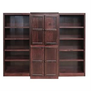 Bowery Hill Traditional 72&quot 15-Shelf Wood Bookcase Wall with Doors in Cherry