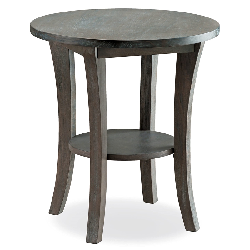 Bowery Hill Solid Wood Round End Table in Rustic Gray Wire Brushed