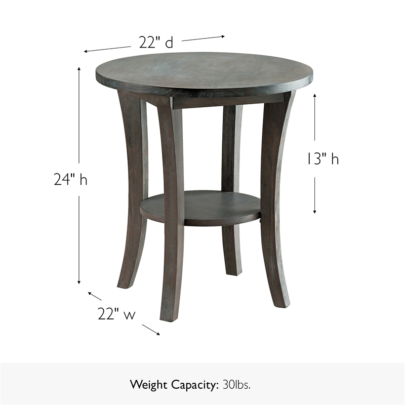 Bowery Hill Solid Wood Round End Table in Rustic Gray Wire Brushed
