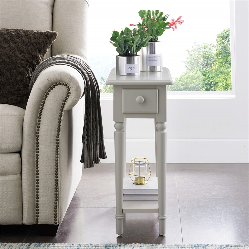 Bowery Hill Narrow Wood End Table with Shelf in Silky Painted
