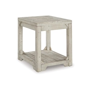 Bowery Hill Solid Pine Wood End Table in Whitewash