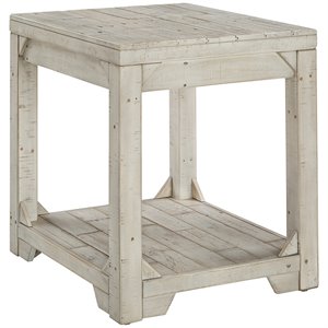 bowery hill solid pine wood end table in whitewash