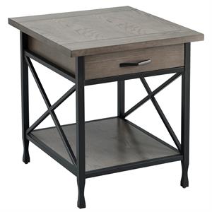 Bowery Hill Contemporary X-Design Wood and Metal End Table in Smoky Gray Oak