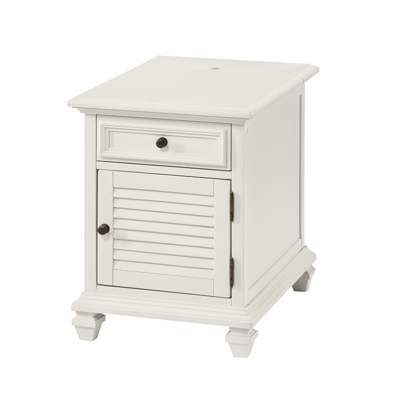 Bowery Hill Modern Farmhouse Soft White Wood Storage End Table with USB
