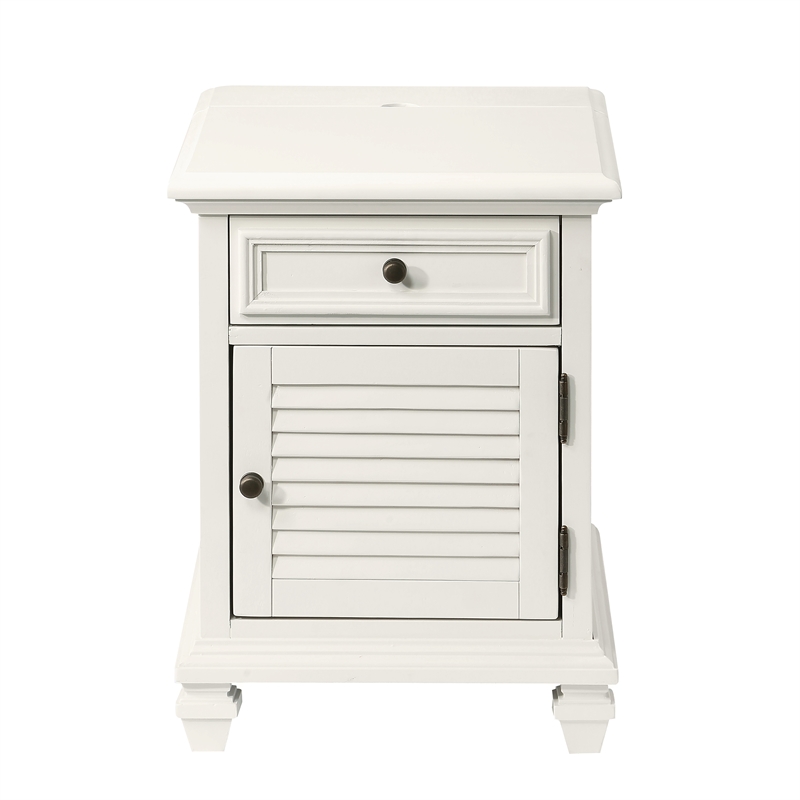 Bowery Hill Modern Farmhouse Soft White Wood Storage End Table with USB