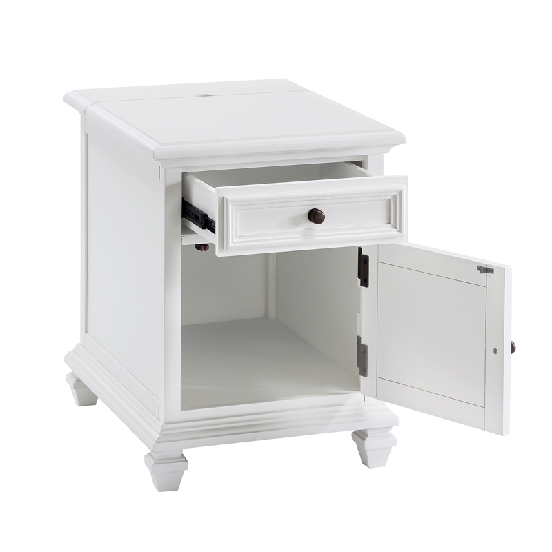 Bowery Hill Modern Farmhouse Soft White Wood Storage End Table with USB