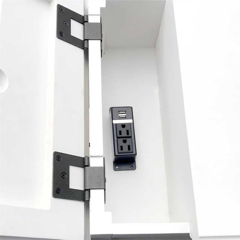 Bowery Hill Modern Farmhouse Soft White Wood Storage End Table with USB