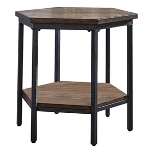 Bowery Hill End Table Coffee Accent Table Hexagon in Metal - Chocolate