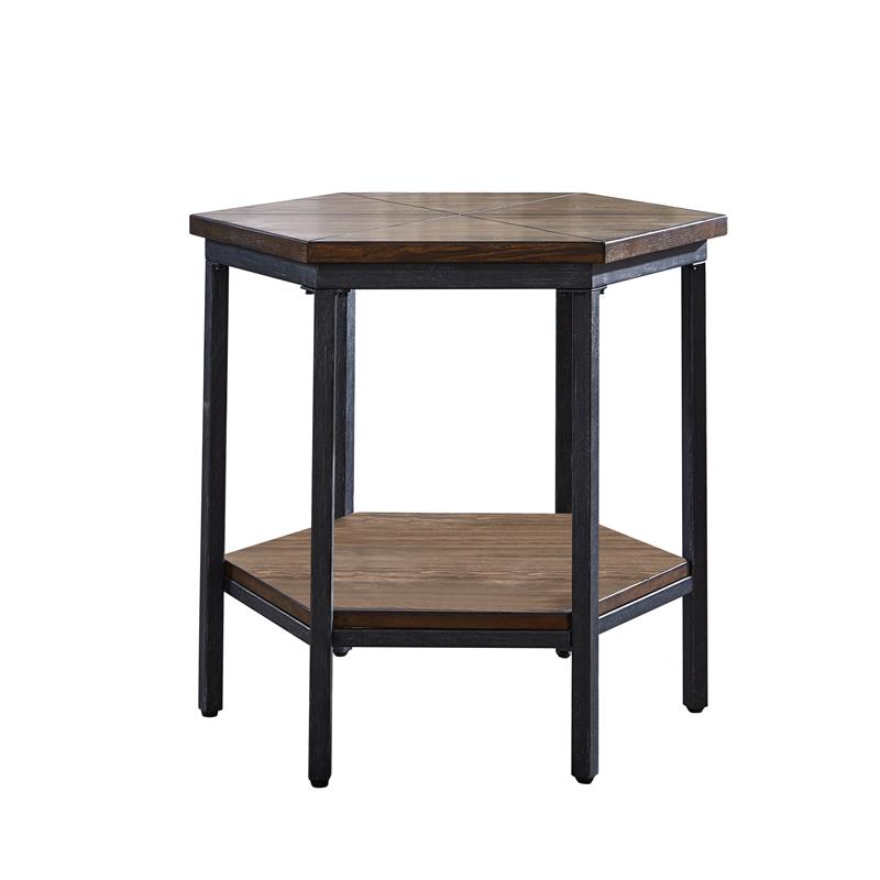 Bowery Hill End Table Coffee Accent Table Hexagon in Metal - Chocolate