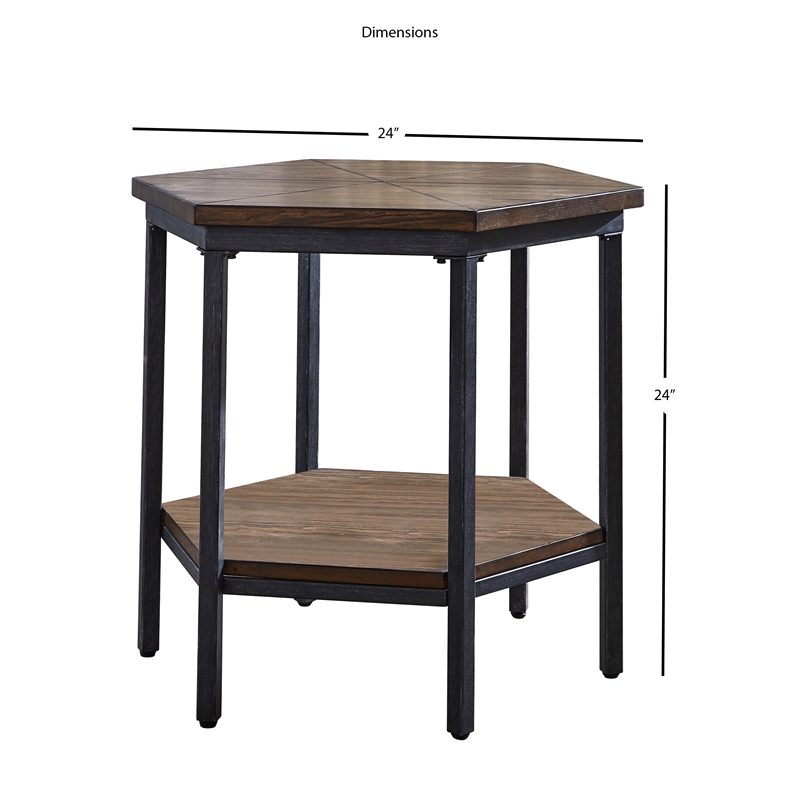 Bowery Hill End Table Coffee Accent Table Hexagon in Metal - Chocolate
