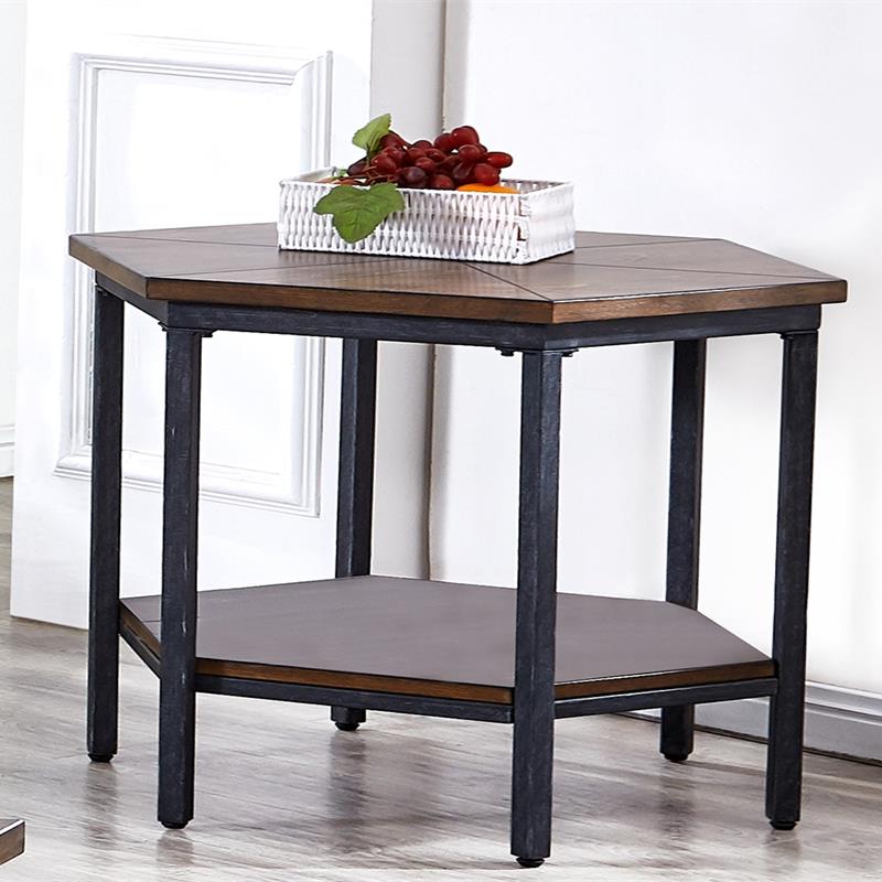 Bowery Hill End Table Coffee Accent Table Hexagon in Metal - Chocolate