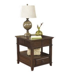 bowery hill end table in medium brown with antique bronze color hardware