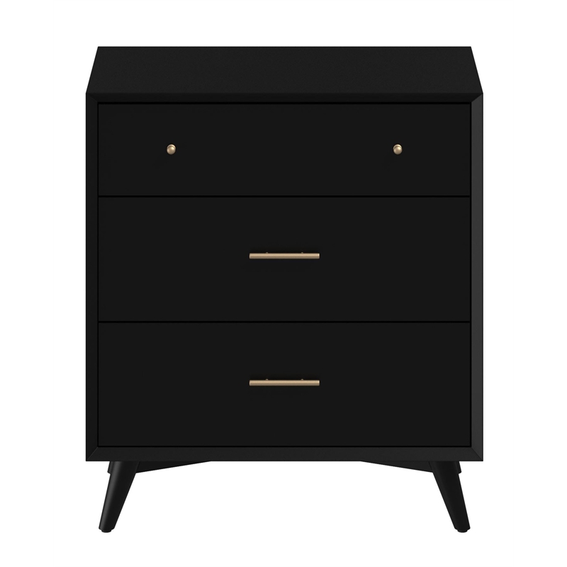 Bowery Hill Mid-Century Mid Century Modern Wood 3 Drawer Small Chest in Black