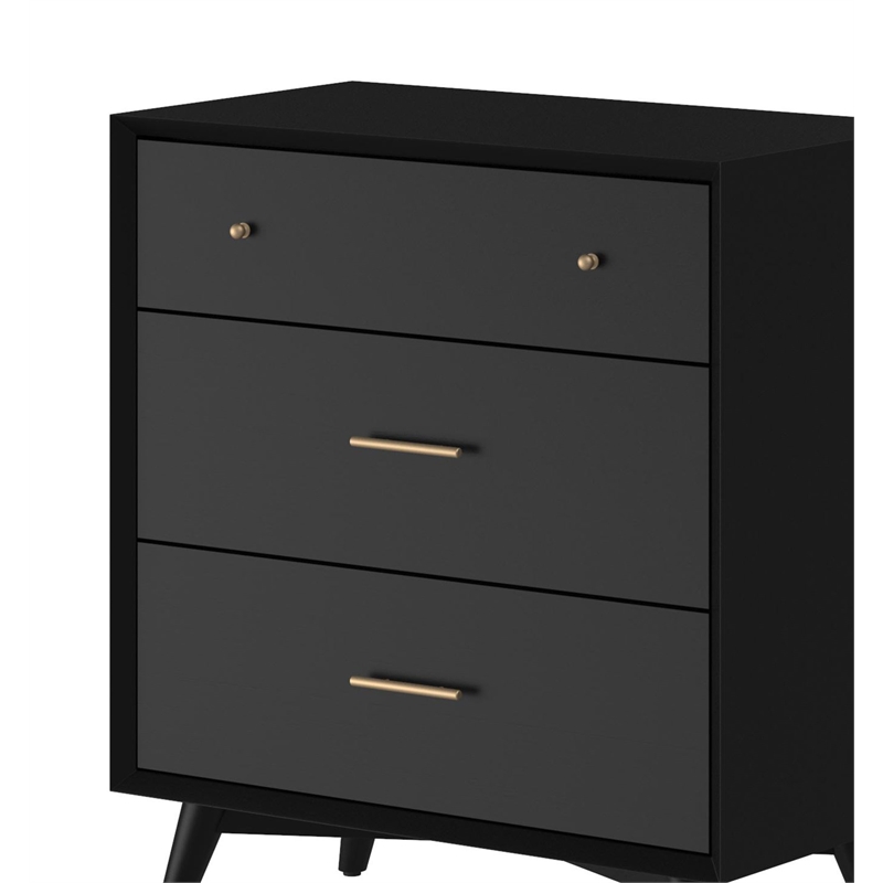 Bowery Hill Mid-Century Mid Century Modern Wood 3 Drawer Small Chest in Black