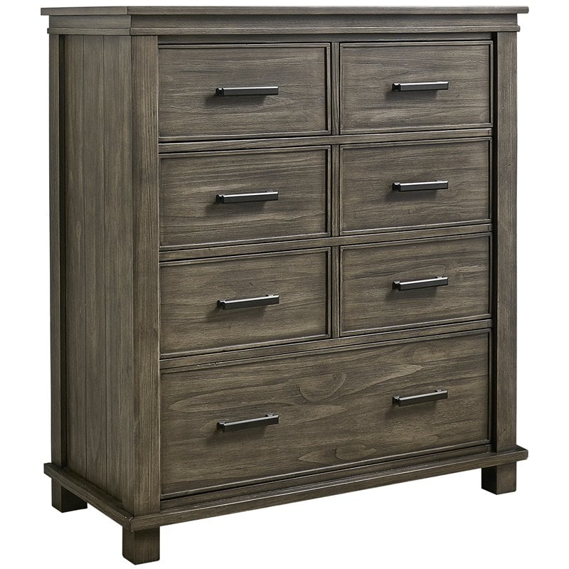 Bowery Hill Transitional 7 Drawer Solid Wood Tall Chest in Gray Stone
