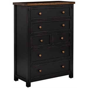 bowery hill 6 drawer transitional solid wood tall chest in black