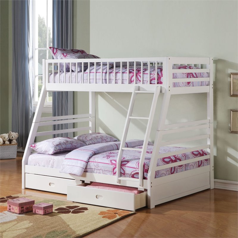 Bowery Hill Twin over Full Bunk Bed with 2 Drawers in White