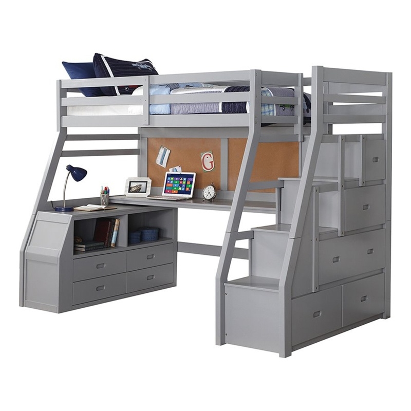 Bowery Hill Modern Wood Twin Size Loft Bed with Storage in Gray