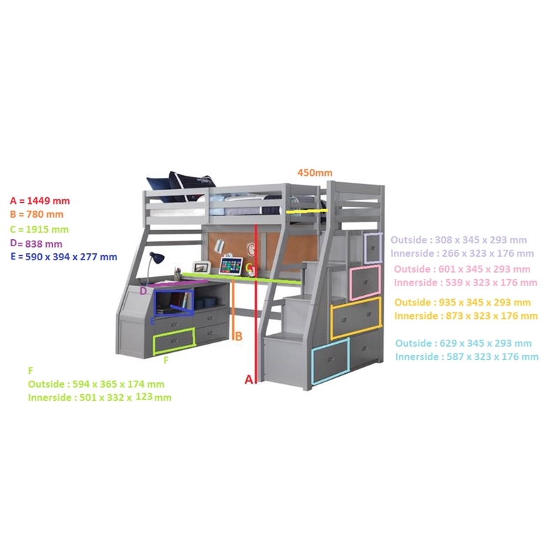 Bowery Hill Modern Wood Twin Size Loft Bed with Storage in Gray