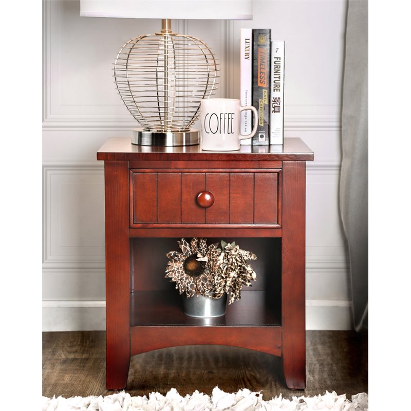 Bowery Hill 1-Drawer Transitional Solid Wood Nightstand in Cherry