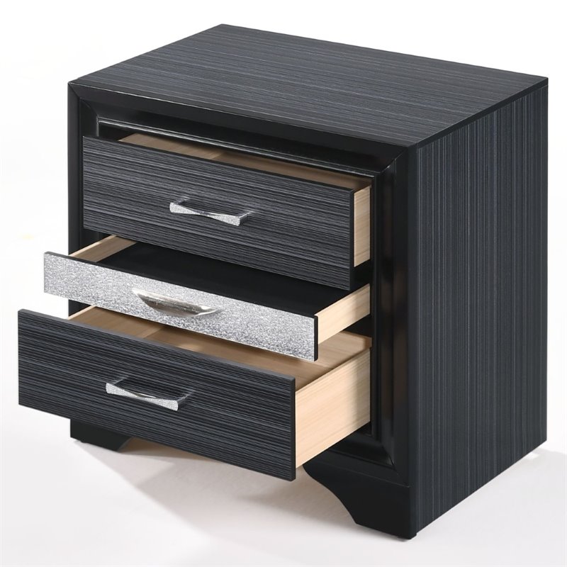Bowery Hill Square 3 Drawers Nightstand in Black