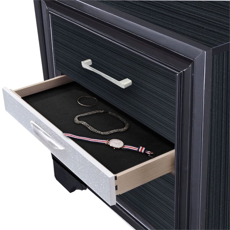 Bowery Hill Square 3 Drawers Nightstand in Black