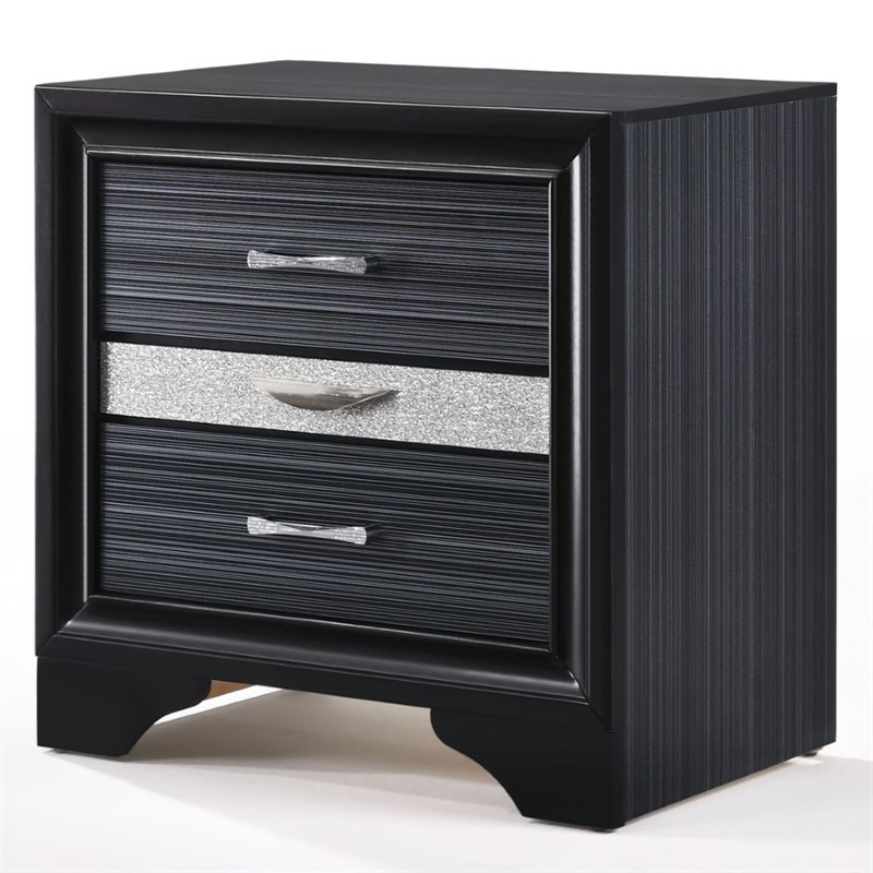 Bowery Hill Square 3 Drawers Nightstand in Black