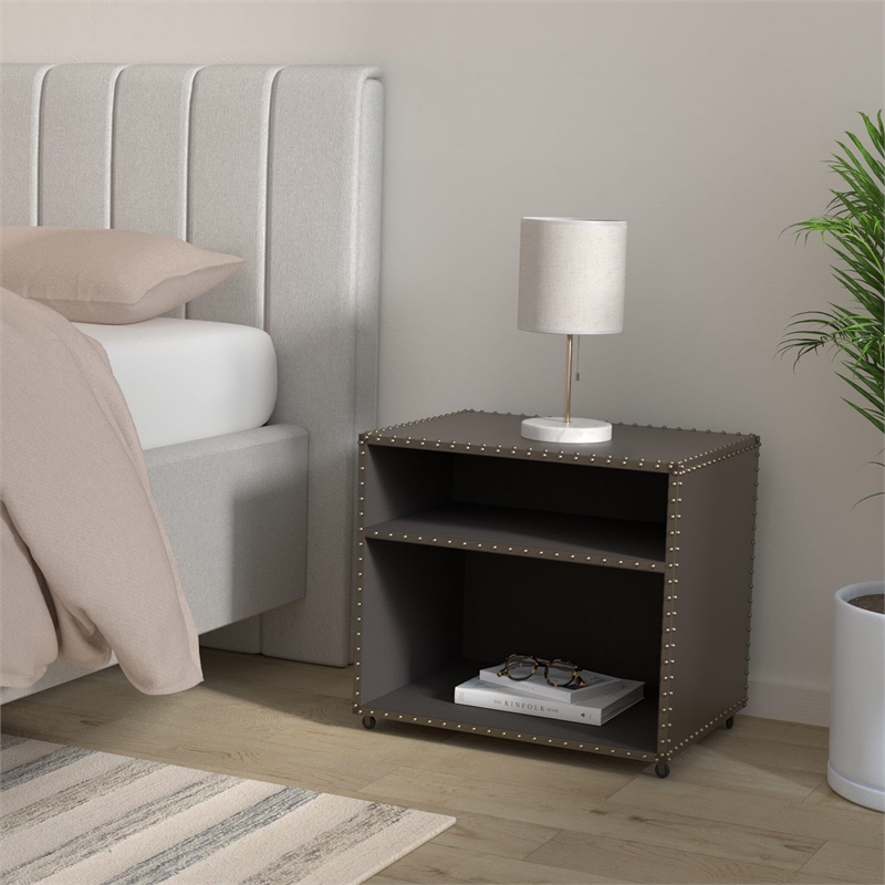 Bowery Hill Transitional Wood Nightstand with Nailhead Trim in Gray