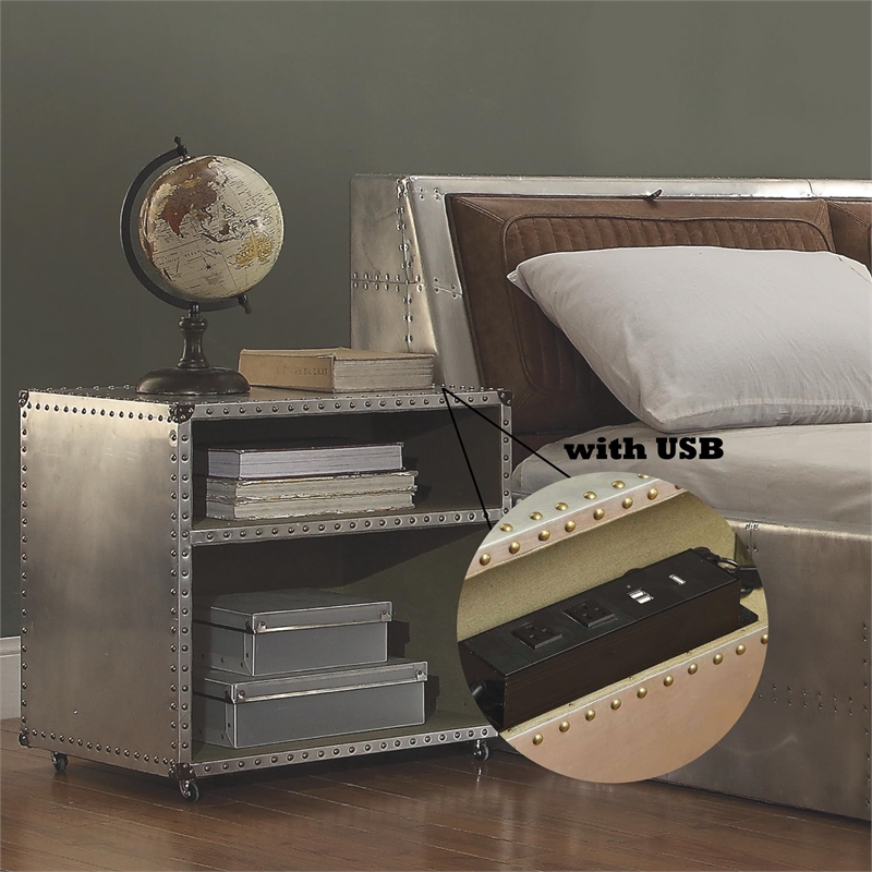 Bowery Hill Transitional Wood Nightstand with Nailhead Trim in Gray