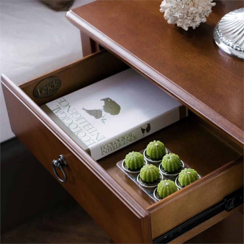 Bowery Hill Coastal Wood Nightstand with AC/USB Charger in Oak