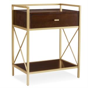 Bowery Hill Contemporary Wood Nightstand with Top AC/USB Charging in Brown